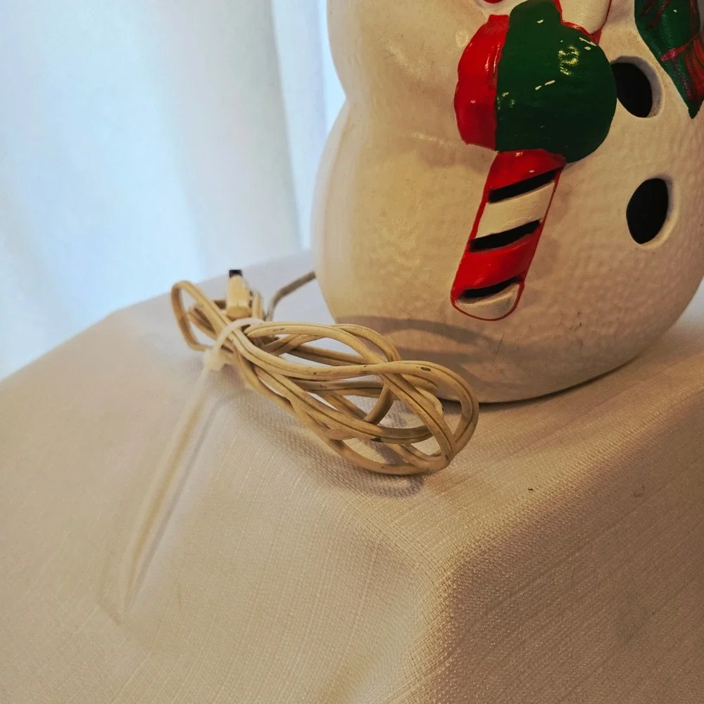 Vintage Christmas Snowman  Ceramic Tabletop Light Candy Cane Top Hat 13‎ Inch